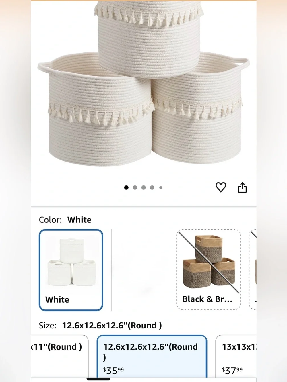 Neutral Cream Rope Baskets with Tassel Trim - Set of 3 (13”x13”)